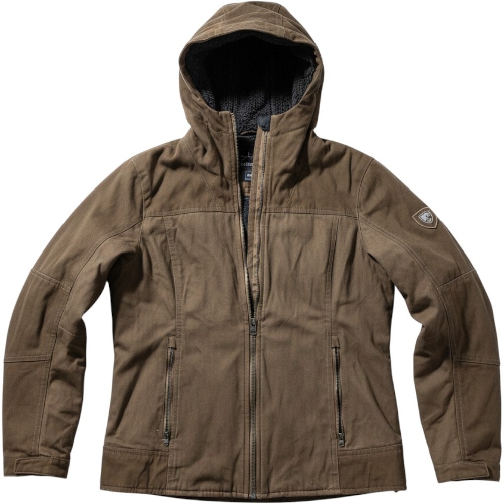 Kuhl Alska Hooded Jacket Brown Fleece Lined Canvas Full Zip Coat Womens Small